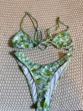 Heavy Manners Green Floral Triangle Bikini